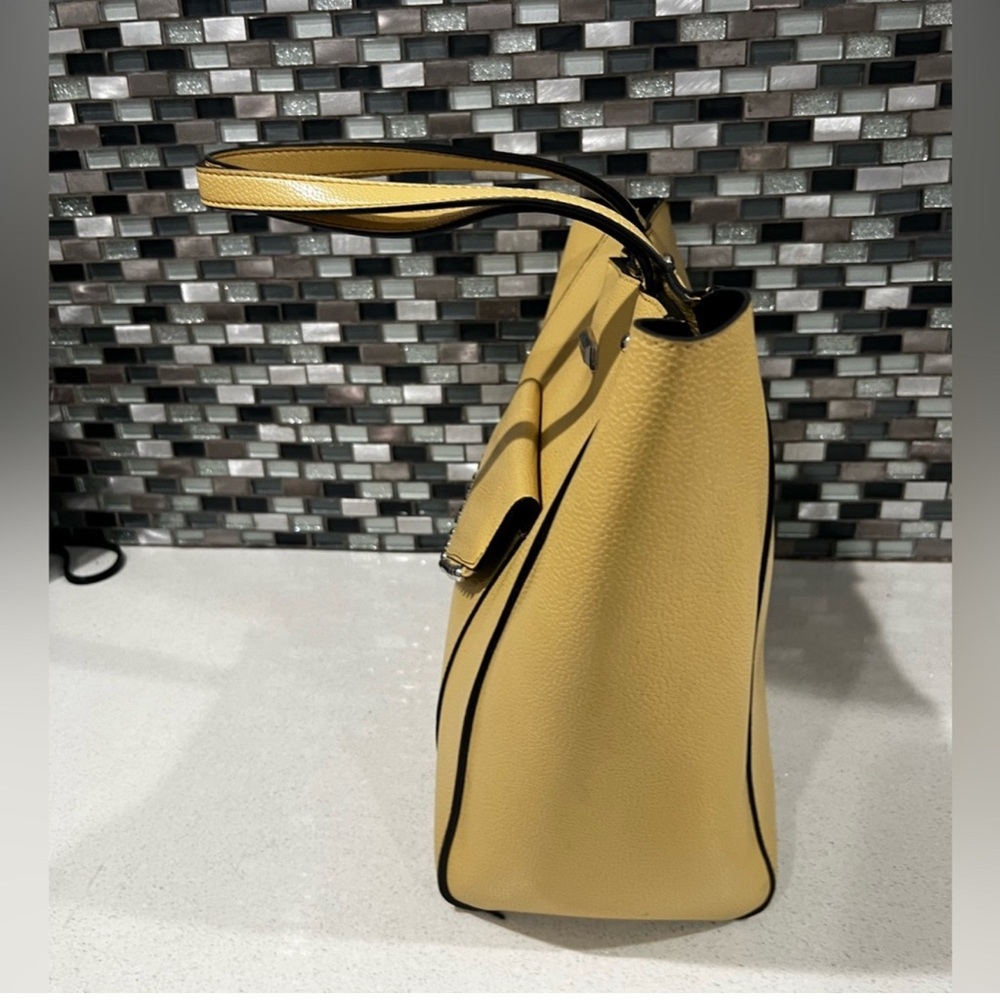 Tahari Yellow Tote with Chain Detail and Structured Design - Picture 5 of 11